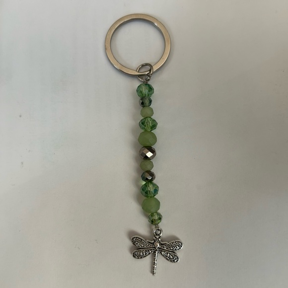 Dragonfly Keychain with Green Glass Faceted Beads - Handmade - New - Picture 4 of 4